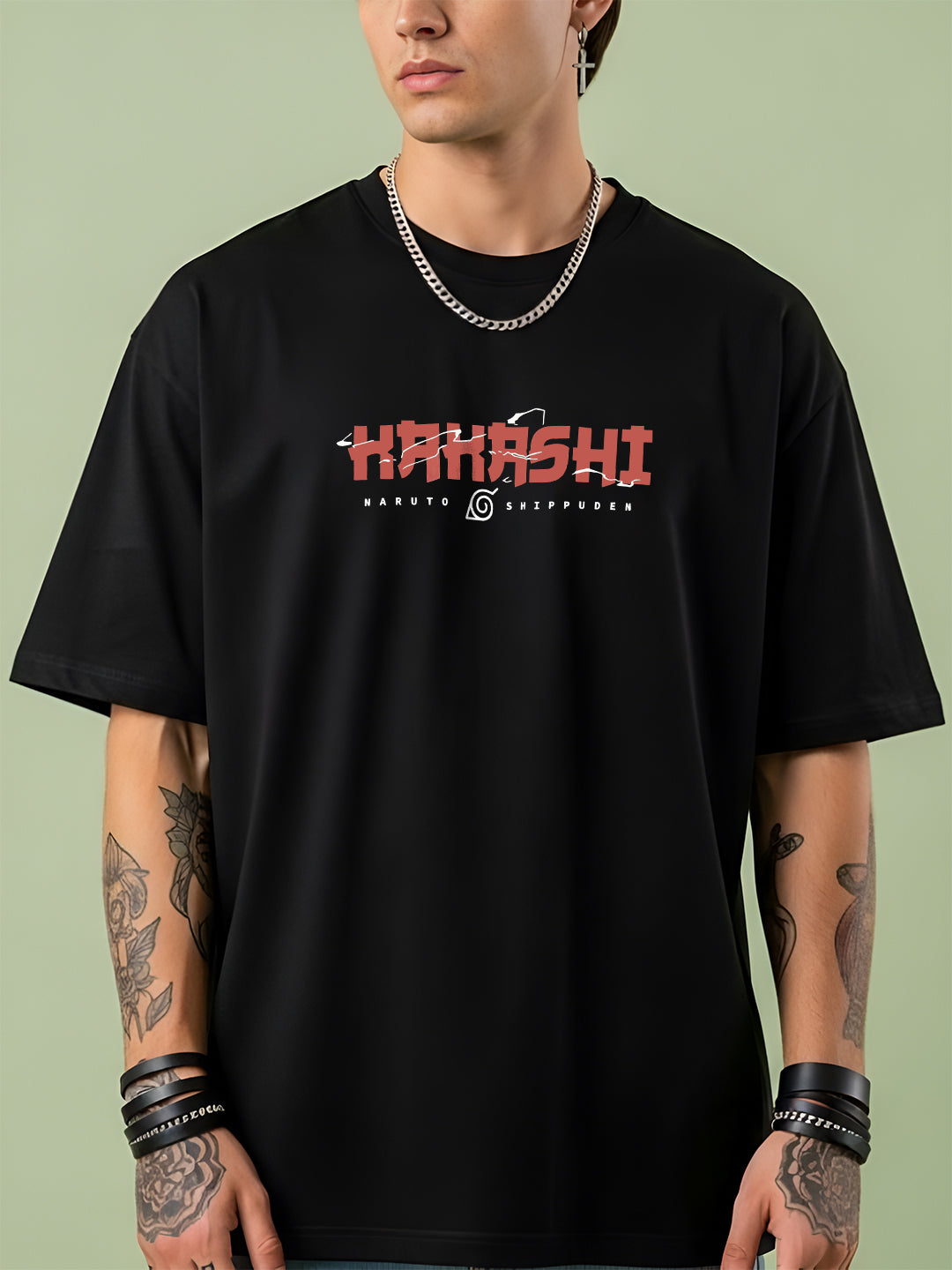 Oversized Kakashi Graphic T-shirt Print