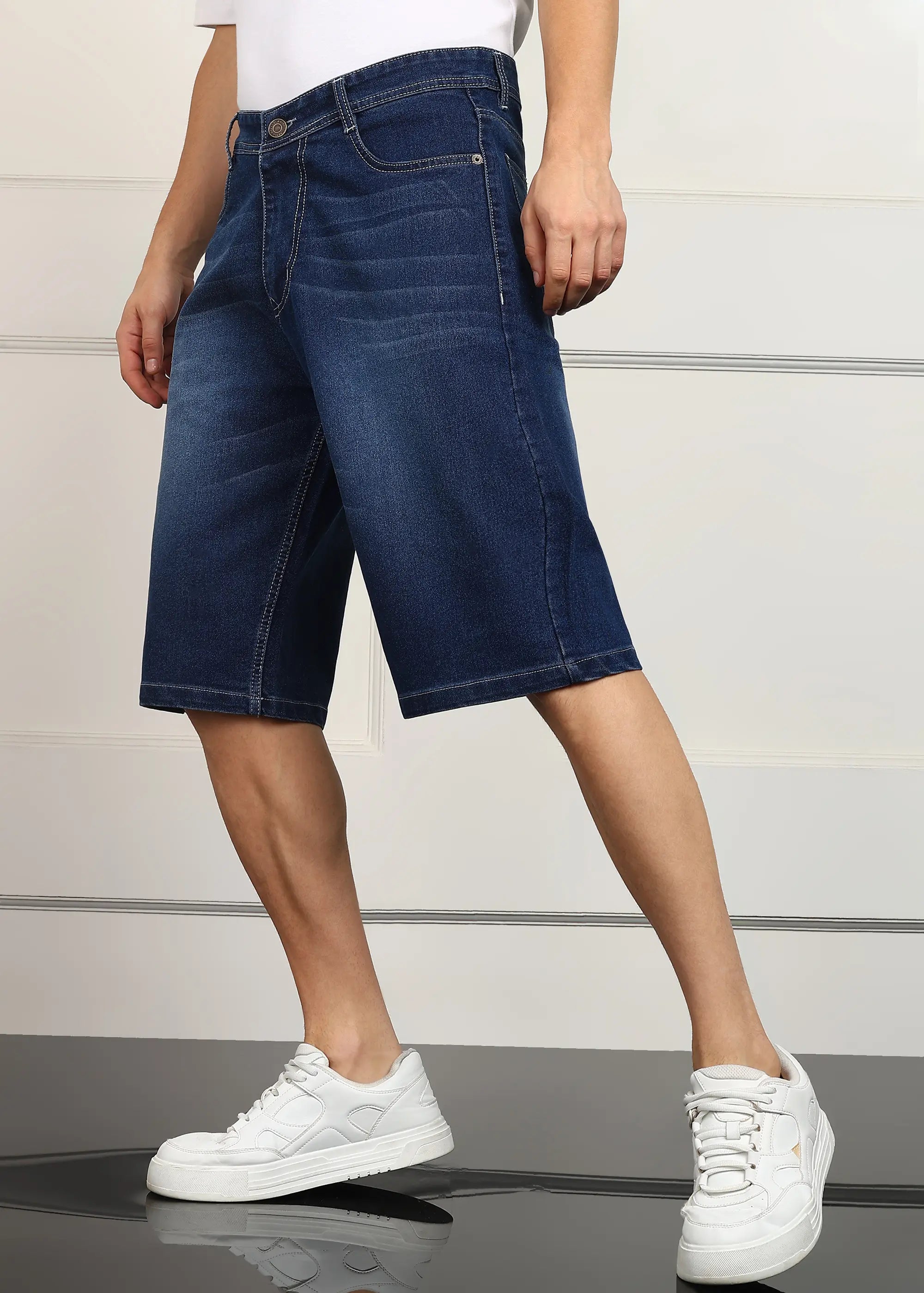 TOOMESJEANS  Solid Men Denim Dark Blue Baggy Shorts