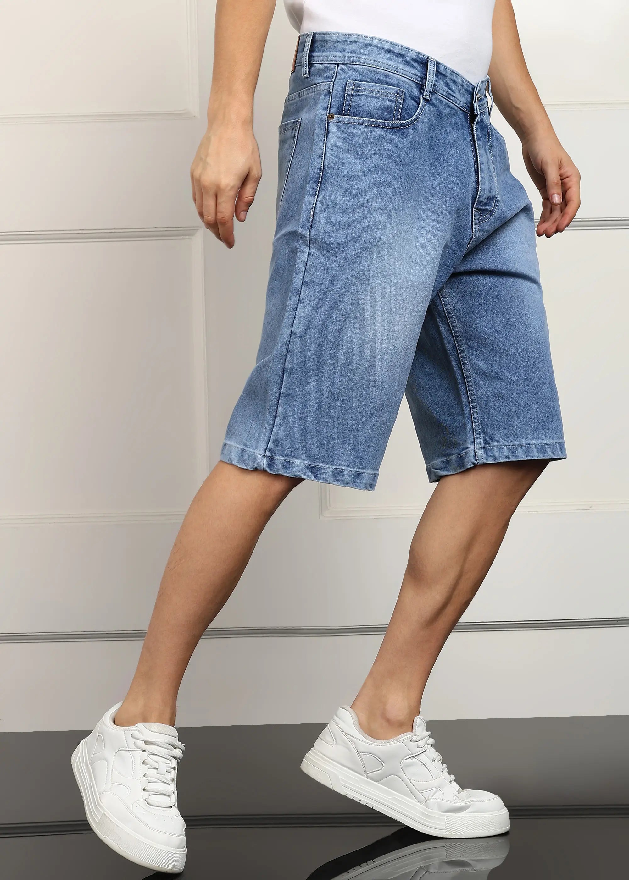 TOOMESJEANS  Solid Men Denim Light Blue Baggy Shorts
