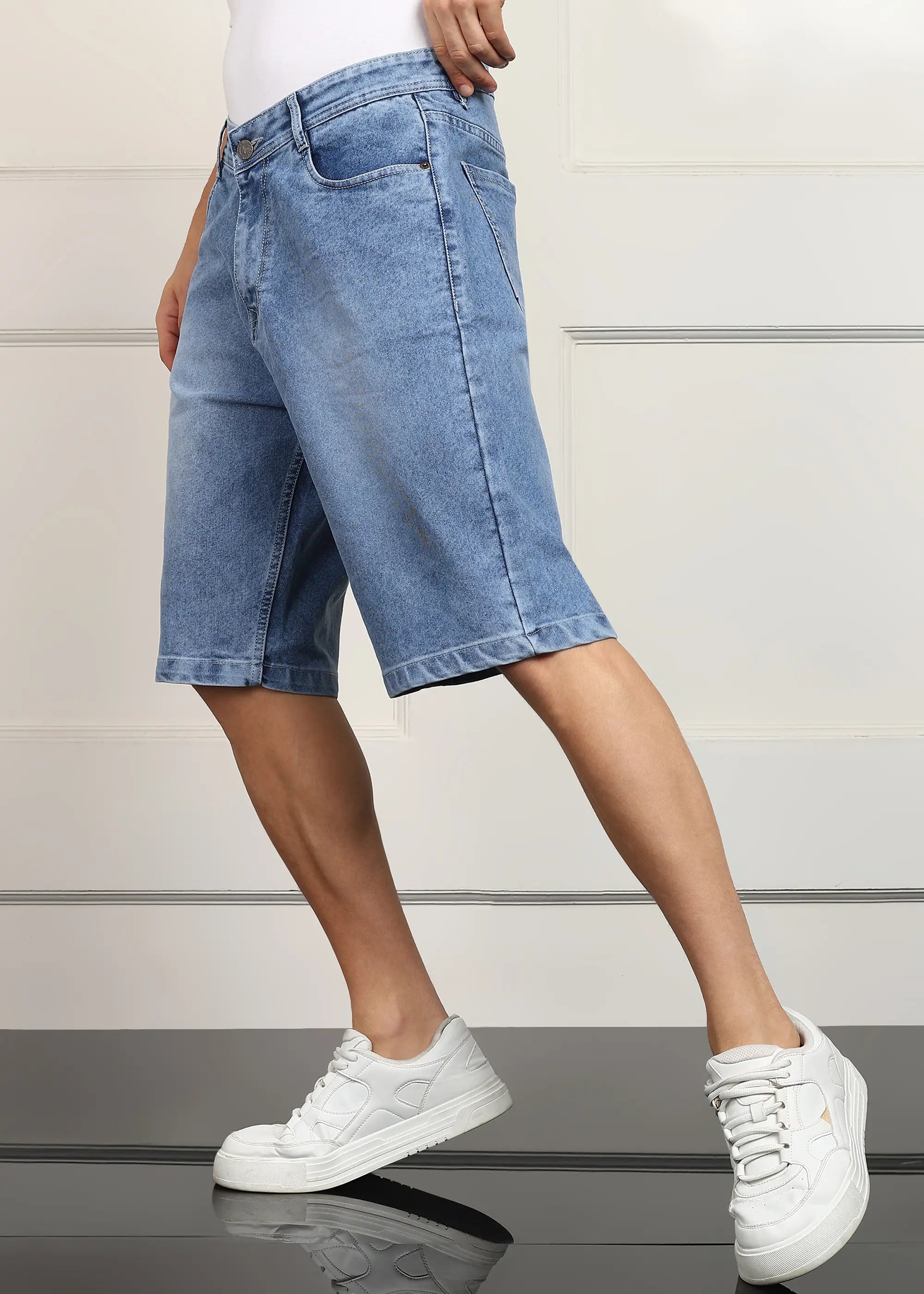 TOOMESJEANS  Solid Men Denim Light Blue Baggy Shorts