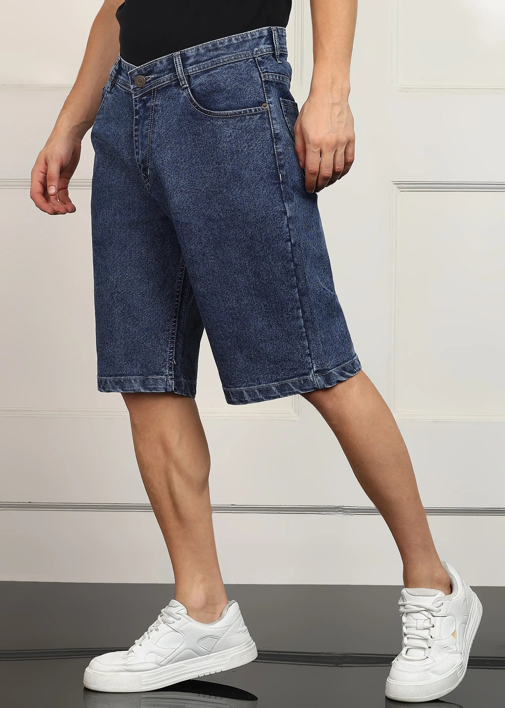 TOOMESJEANS Solid Men Denim Dark Blue Baggy Shorts