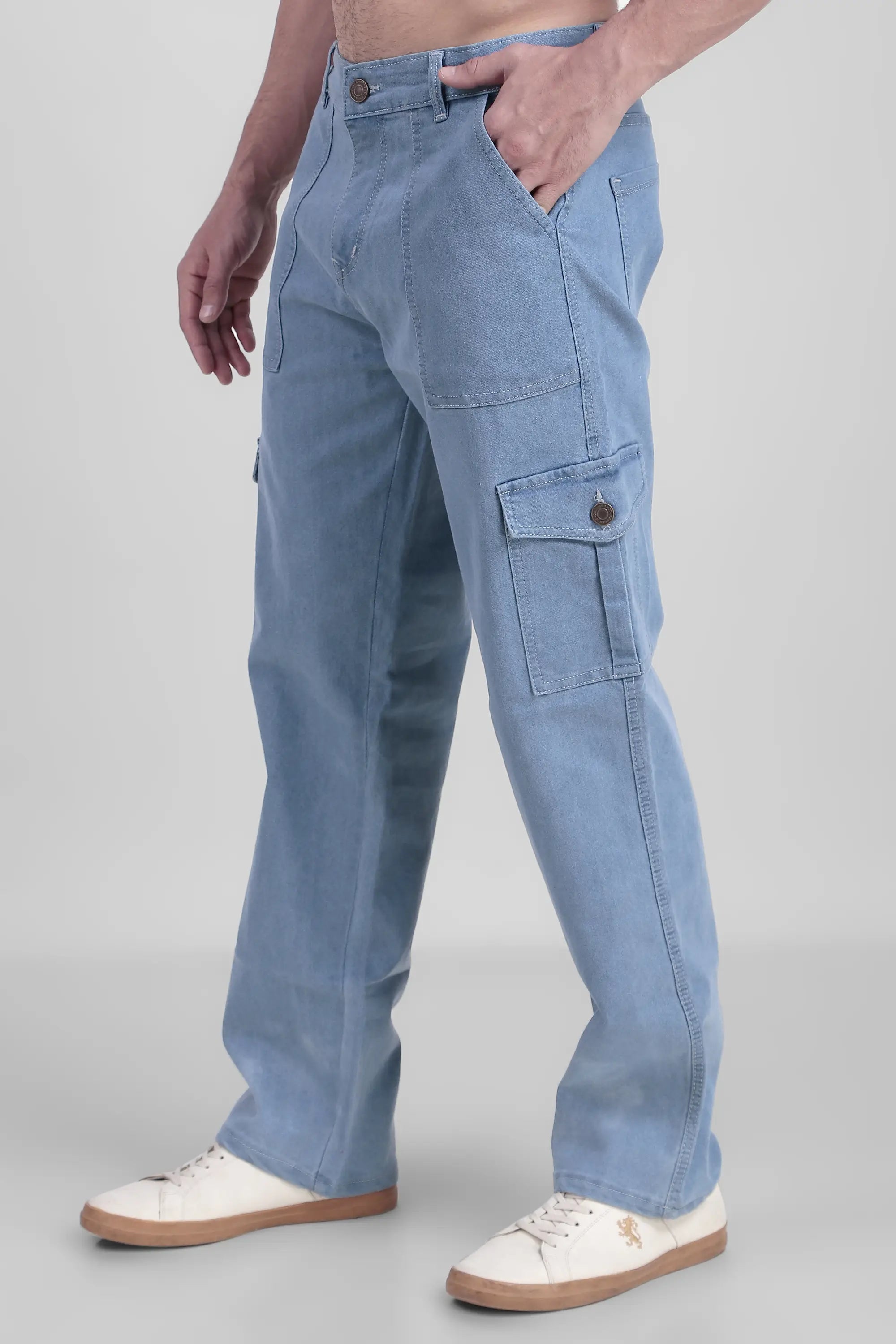 TOOMESJEANS Men Baggy Light Blue Cargo